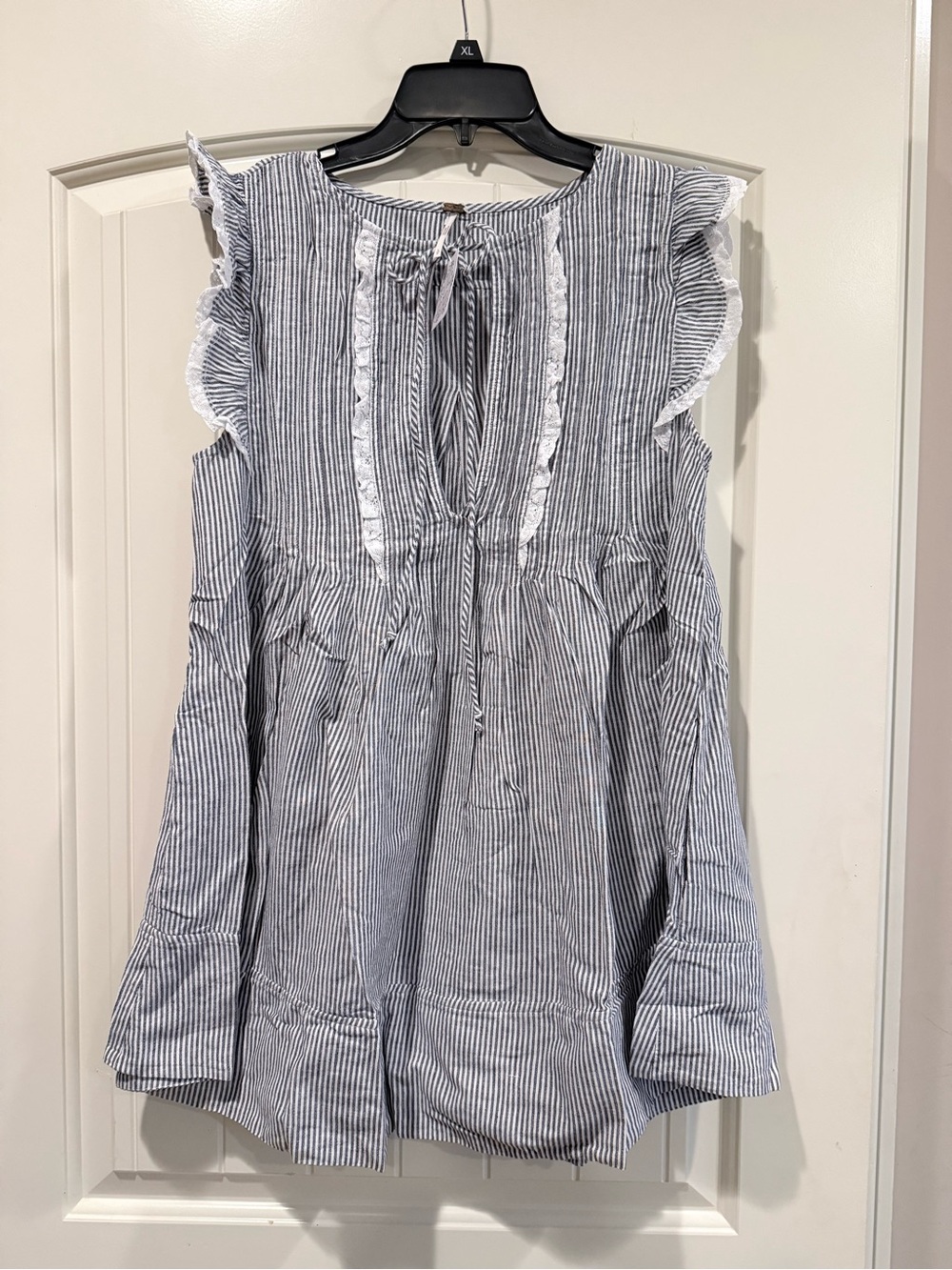 Free People Women’s  Striped Ruffle Shoulder Dress - Blue